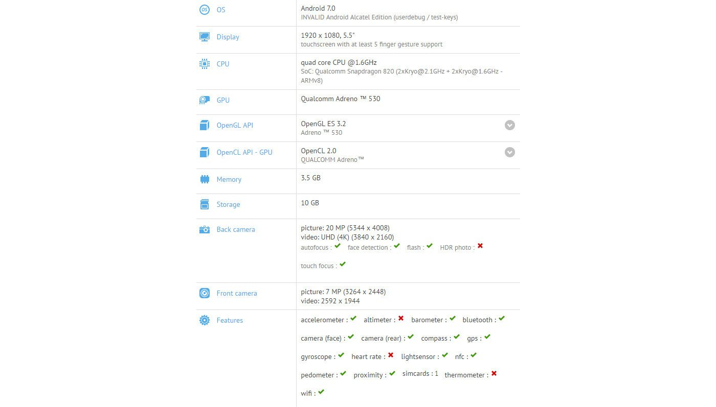 Alcatel Idol 4 Pro visto en Geekbench con Android 7.0 Nougat 1